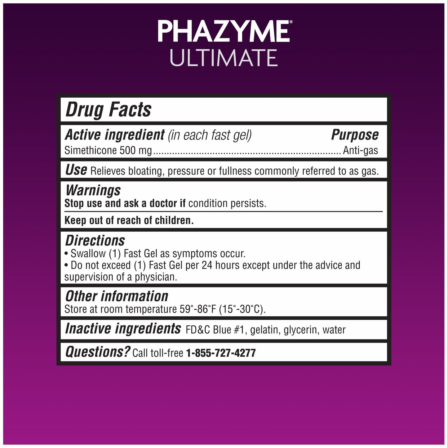 Phazyme Ultimate Strength Anti-Gas 500 mg Simethicone Gas Relief for Adults, Fast Gels Quickly Ease Bloating, Pressure and Discomfort, 20 Count - dailyvitalstore