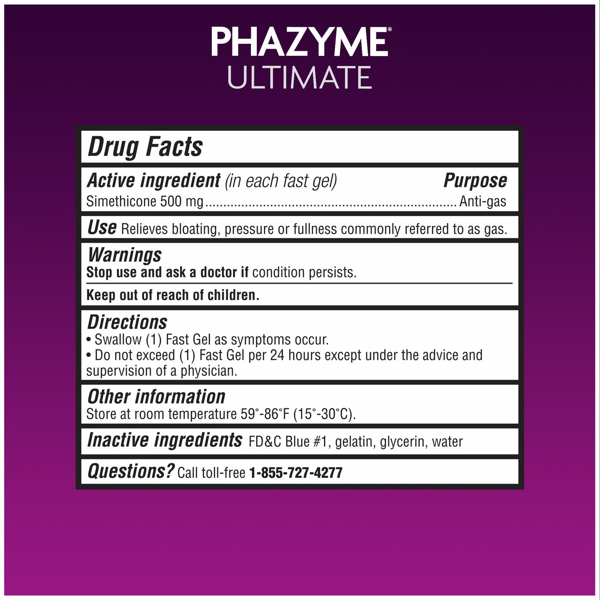 Phazyme Ultimate Strength Anti-Gas 500 mg Simethicone Gas Relief for Adults, Fast Gels Quickly Ease Bloating, Pressure and Discomfort, 20 Count - dailyvitalstore
