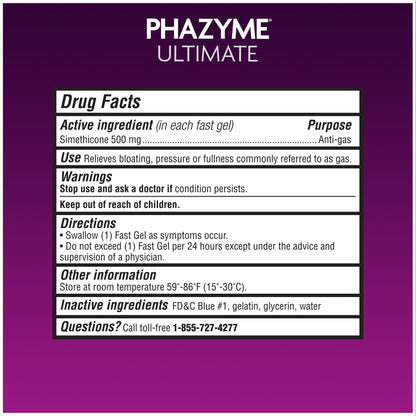 Phazyme Ultimate Strength Anti-Gas 500 mg Simethicone Gas Relief for Adults, Fast Gels Quickly Ease Bloating, Pressure and Discomfort, 20 Count - dailyvitalstore