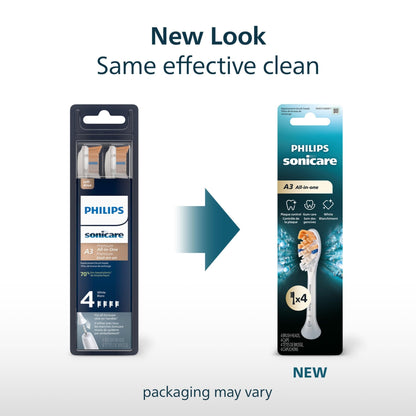 Philips Sonicare A3 All-in-One - Genuine Replacement Electric Toothbrush Heads, White, 4 Pack One Year Supply, HX9094/65 - dailyvitalstore