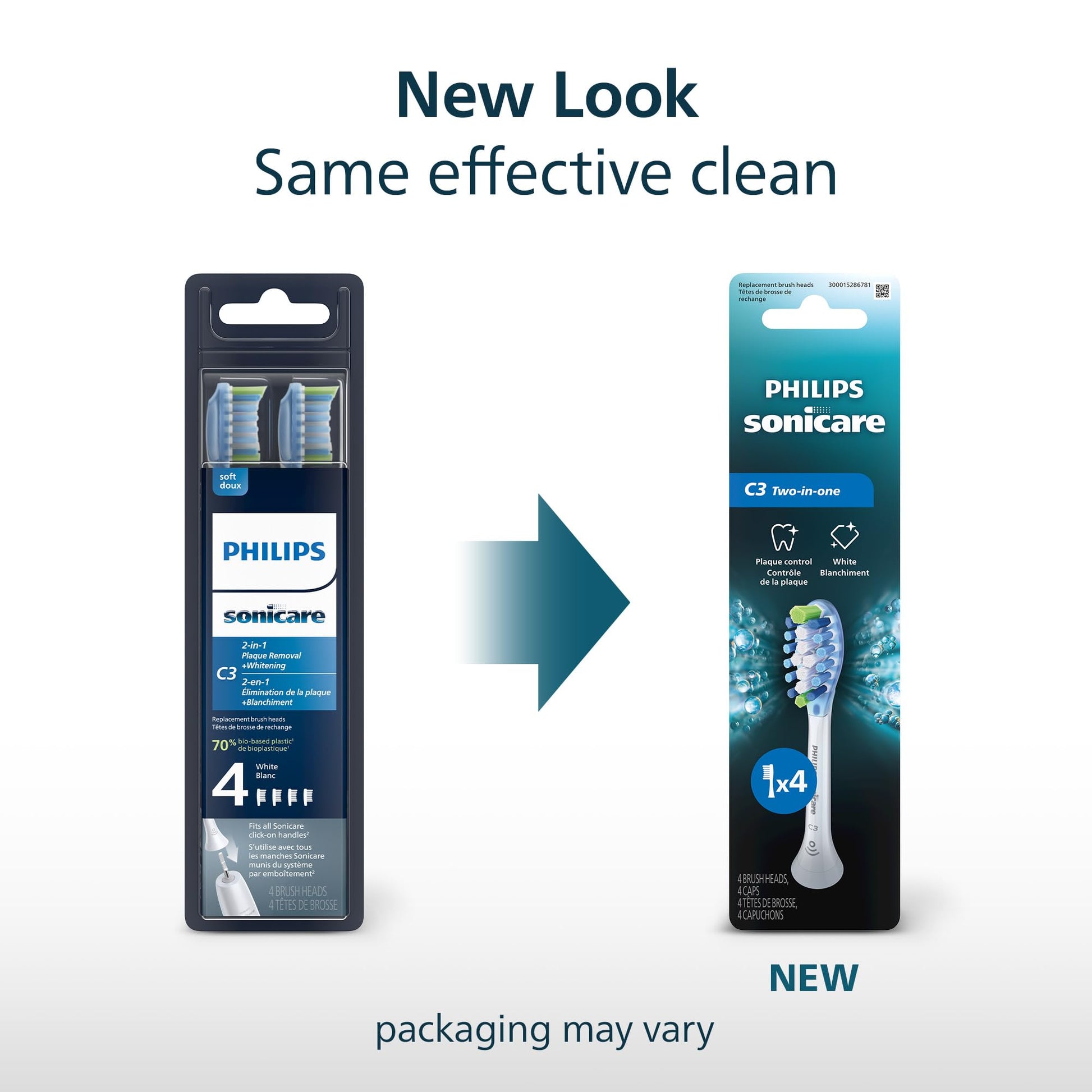 Philips Sonicare C3 Two-in-One - Genuine Replacement Electric Toothbrush Heads, White, 4 Pack One Year Supply, HX9044/65 - dailyvitalstore