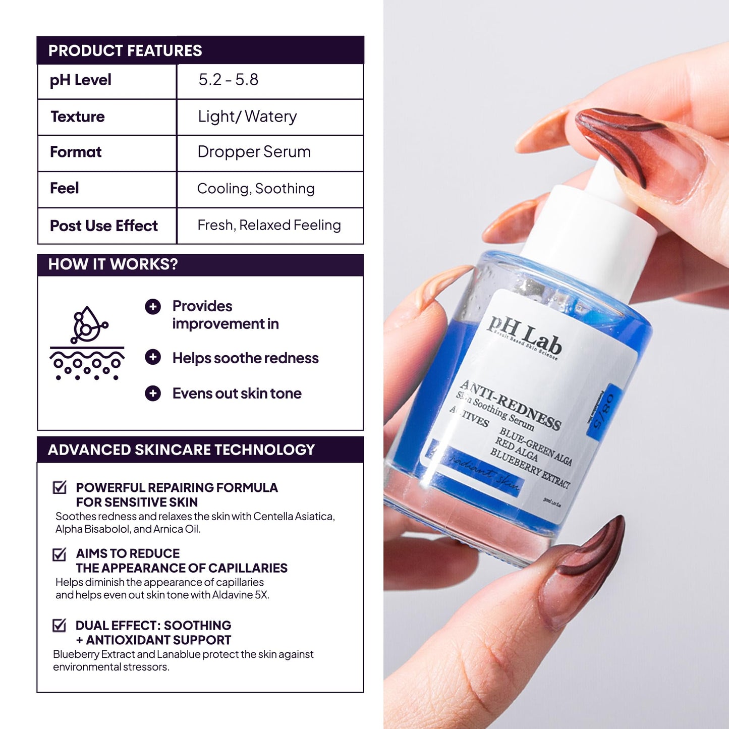 PhLab Anti Redness Serum, Reduces Capillary Cracks Appearance, Evens Skin Tone, Skin Soothing and Redness Reform Serum, 1.01 Fl Oz (Pack of 1) - dailyvitalstore