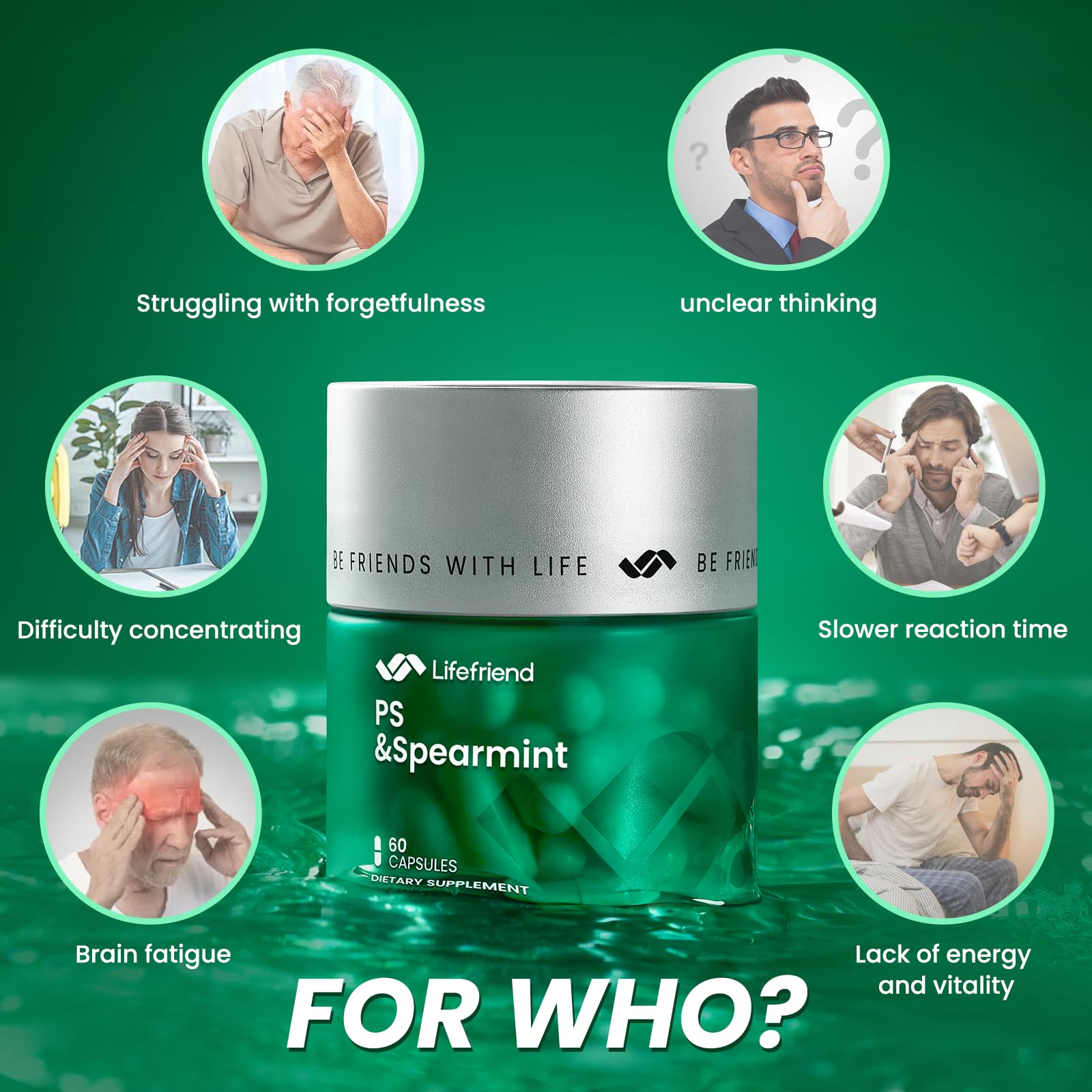 PhosphatidylSerine Memory & Focus Supplement with DHA, Spearmint, Magnesium & Ashwagandha – Brain Clarity, Stress Relief & Cognitive Support – Gluten-Free Vegan, 60 Capsules - dailyvitalstore
