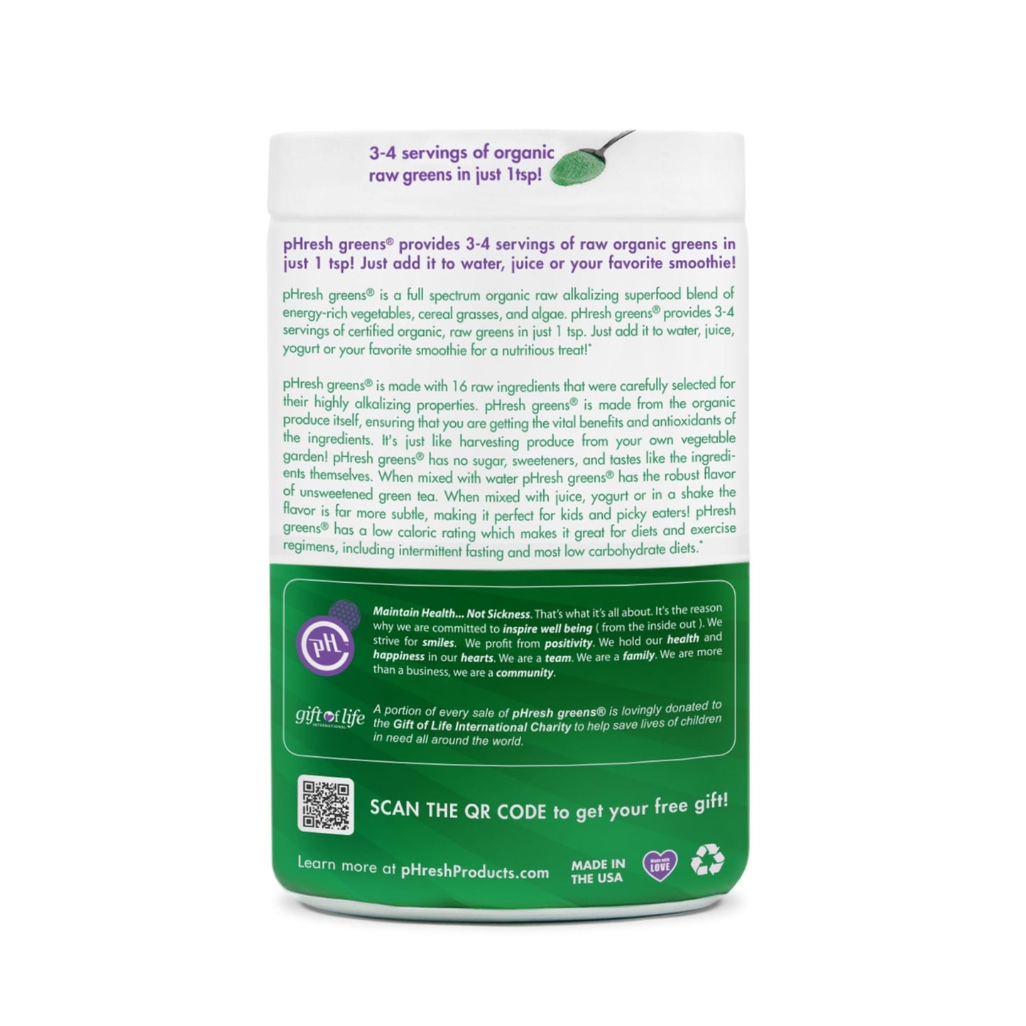 pHresh - Greens Raw Alkalizing Superfood Greens Powder - 2 Month Supply - Vegan, Kosher, Gluten Free - Natural Enzymes, Nutrients - Approved for Intermittent Fasting - 10 oz - dailyvitalstore