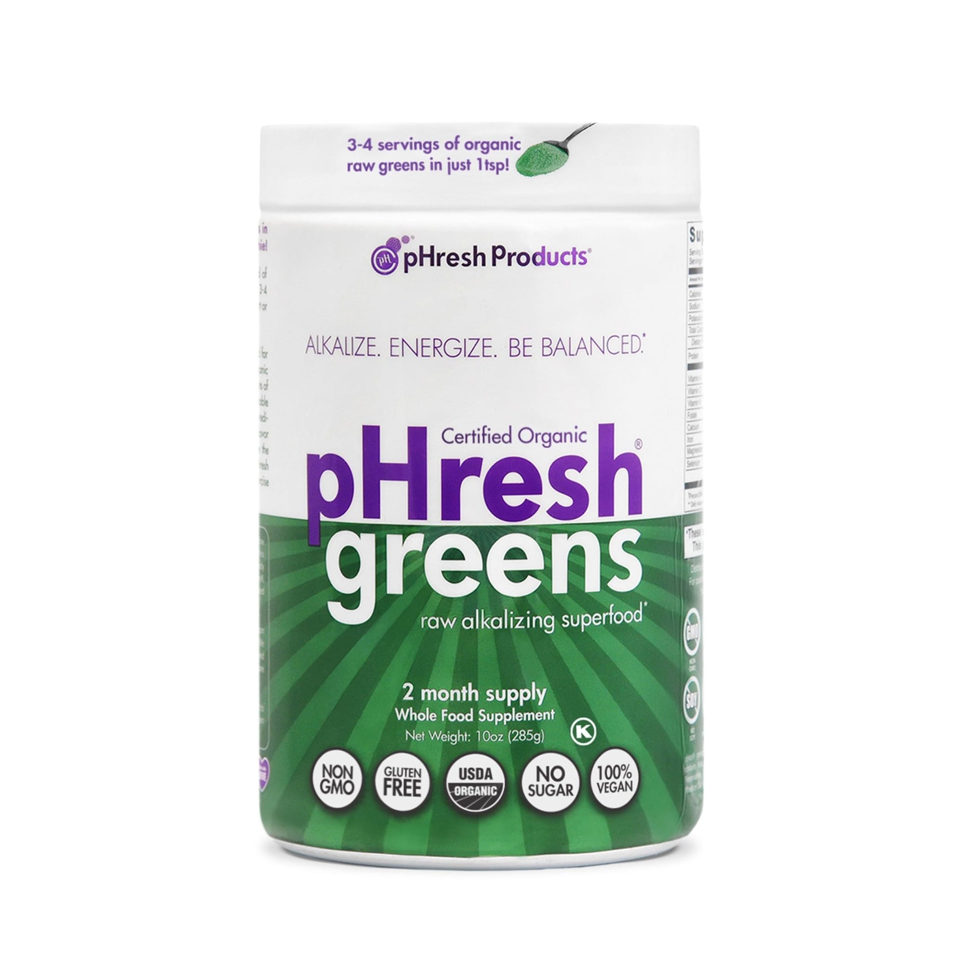pHresh - Greens Raw Alkalizing Superfood Greens Powder - 2 Month Supply - Vegan, Kosher, Gluten Free - Natural Enzymes, Nutrients - Approved for Intermittent Fasting - 10 oz - dailyvitalstore