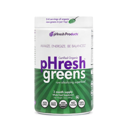 pHresh - Greens Raw Alkalizing Superfood Greens Powder - 2 Month Supply - Vegan, Kosher, Gluten Free - Natural Enzymes, Nutrients - Approved for Intermittent Fasting - 10 oz - dailyvitalstore