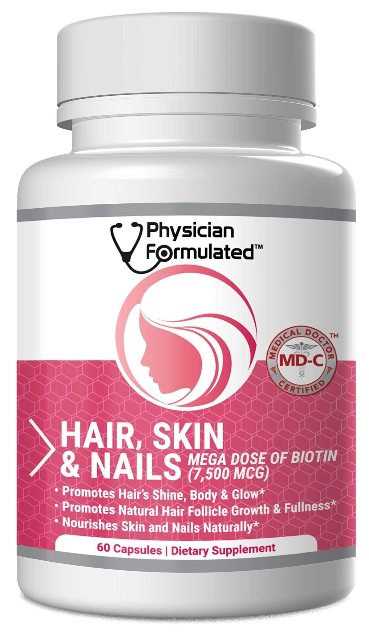 Physician Formulated Healthy Hair Skin and Nails Vitamins for Men and Women - 7500 mcg Biotin, Amino Acids, Collagen and Hyaluronic Acid - 60 Capsules - dailyvitalstore