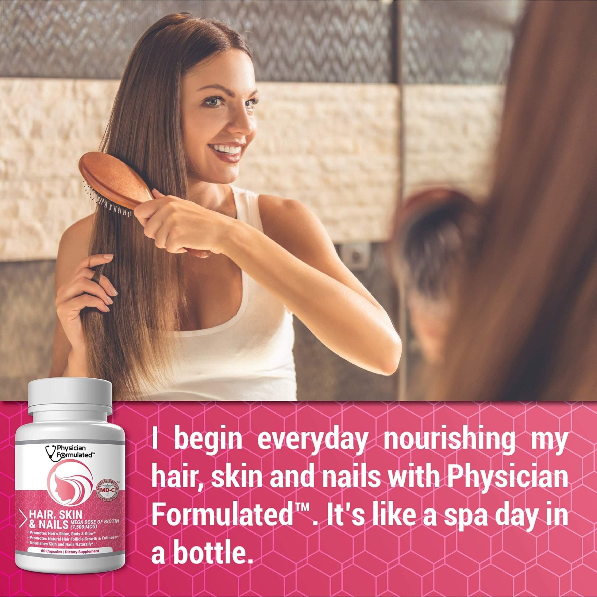 Physician Formulated Healthy Hair Skin and Nails Vitamins for Men and Women - 7500 mcg Biotin, Amino Acids, Collagen and Hyaluronic Acid - 60 Capsules - dailyvitalstore