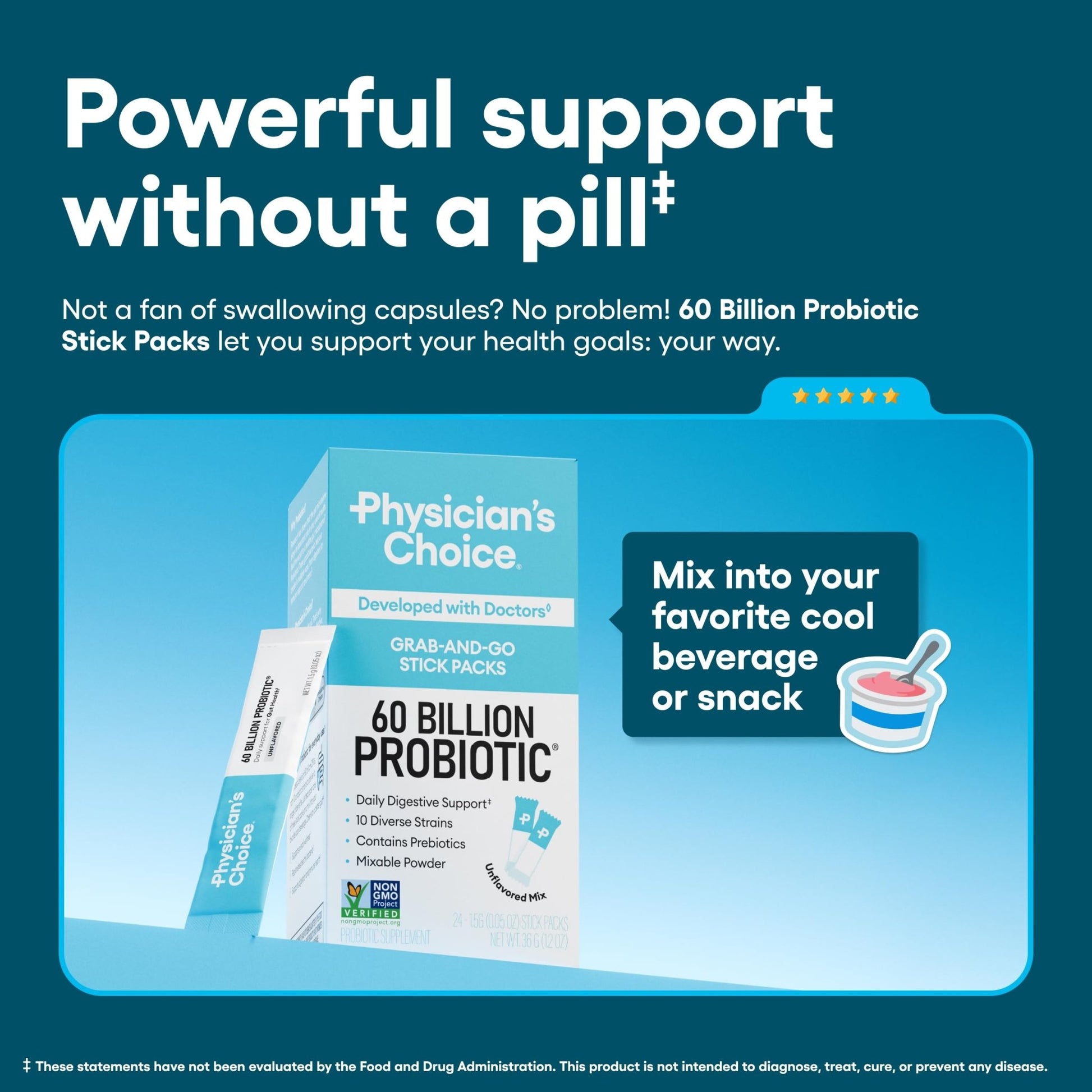 Physician’s Choice 60 Billion CFU Probiotic Stick Packs - 10 Strains + Prebiotics - Immune, Digestive & Gut Health - Supports Occasional Constipation, Diarrhea, Gas & Bloating - for Women & Men - 24CT - dailyvitalstore