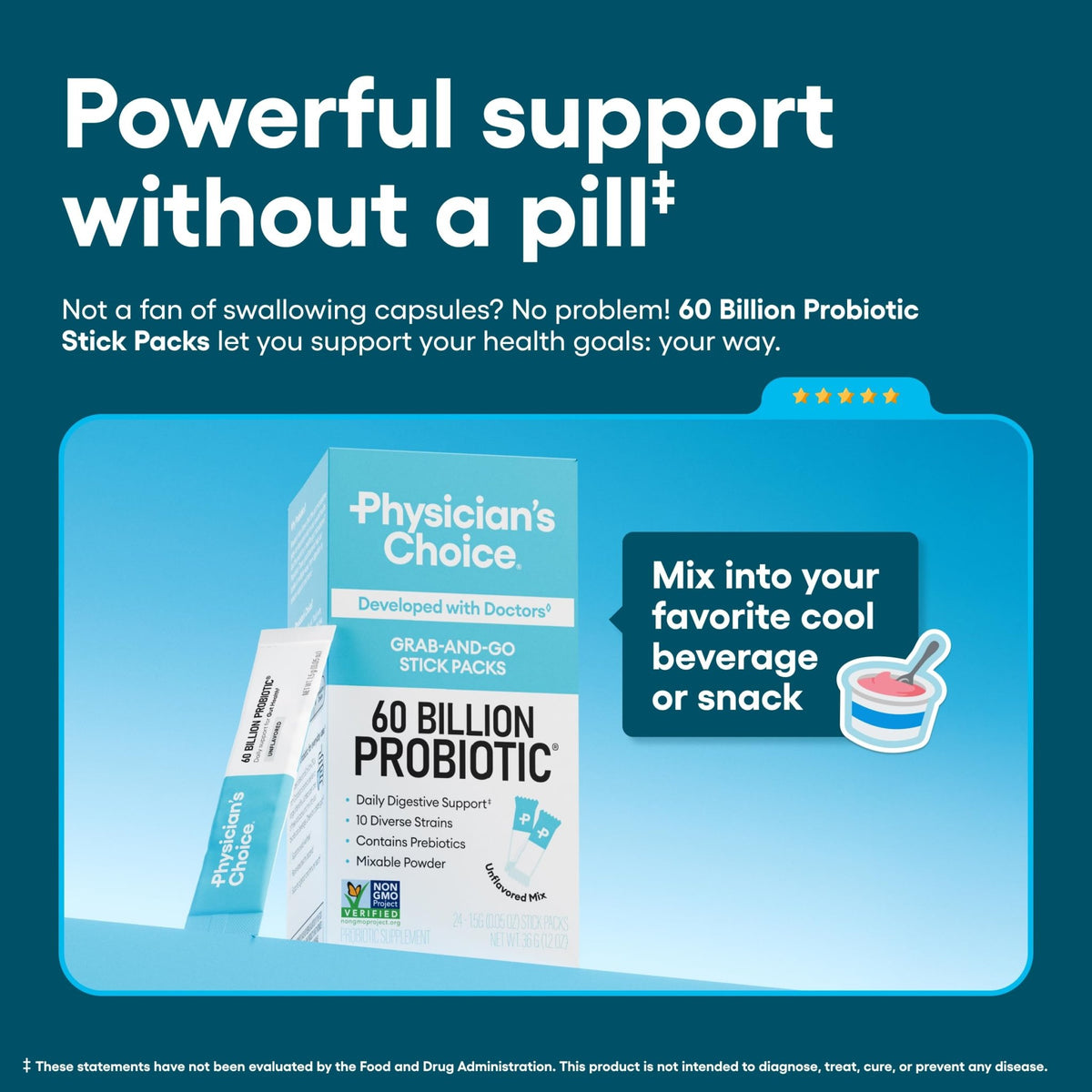 Physician’s Choice 60 Billion CFU Probiotic Stick Packs - 10 Strains + Prebiotics - Immune, Digestive & Gut Health - Supports Occasional Constipation, Diarrhea, Gas & Bloating - for Women & Men - 24CT - dailyvitalstore