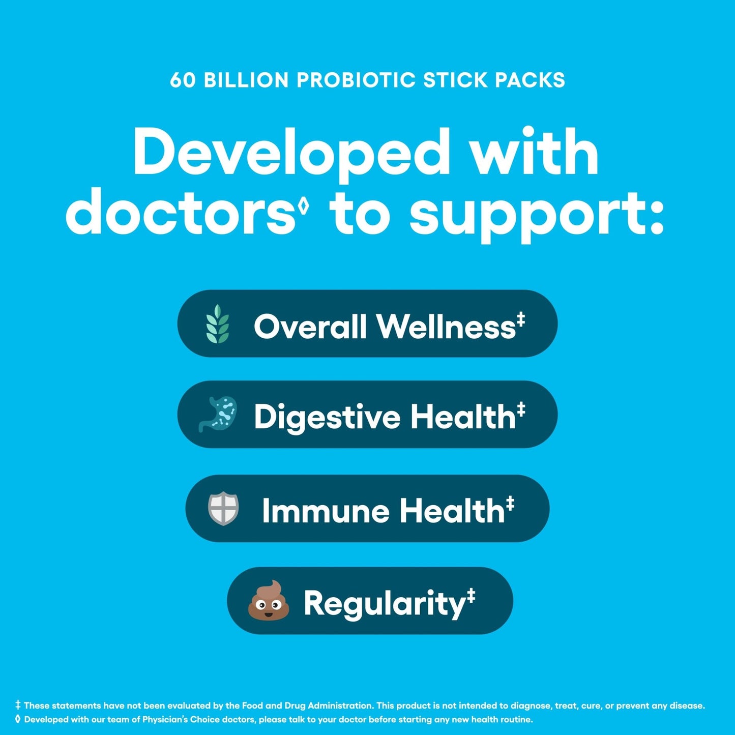 Physician’s Choice 60 Billion CFU Probiotic Stick Packs - 10 Strains + Prebiotics - Immune, Digestive & Gut Health - Supports Occasional Constipation, Diarrhea, Gas & Bloating - for Women & Men - 24CT - dailyvitalstore