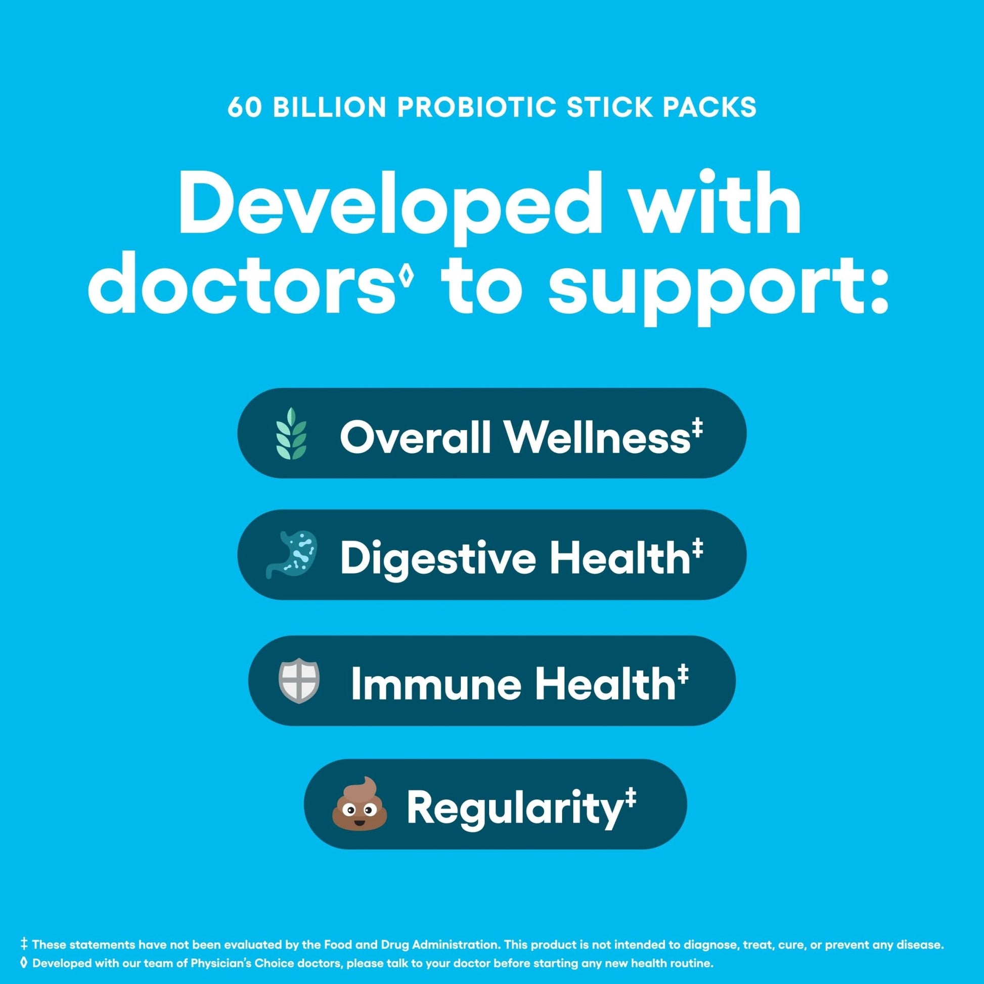Physician’s Choice 60 Billion CFU Probiotic Stick Packs - 10 Strains + Prebiotics - Immune, Digestive & Gut Health - Supports Occasional Constipation, Diarrhea, Gas & Bloating - for Women & Men - 24CT - dailyvitalstore