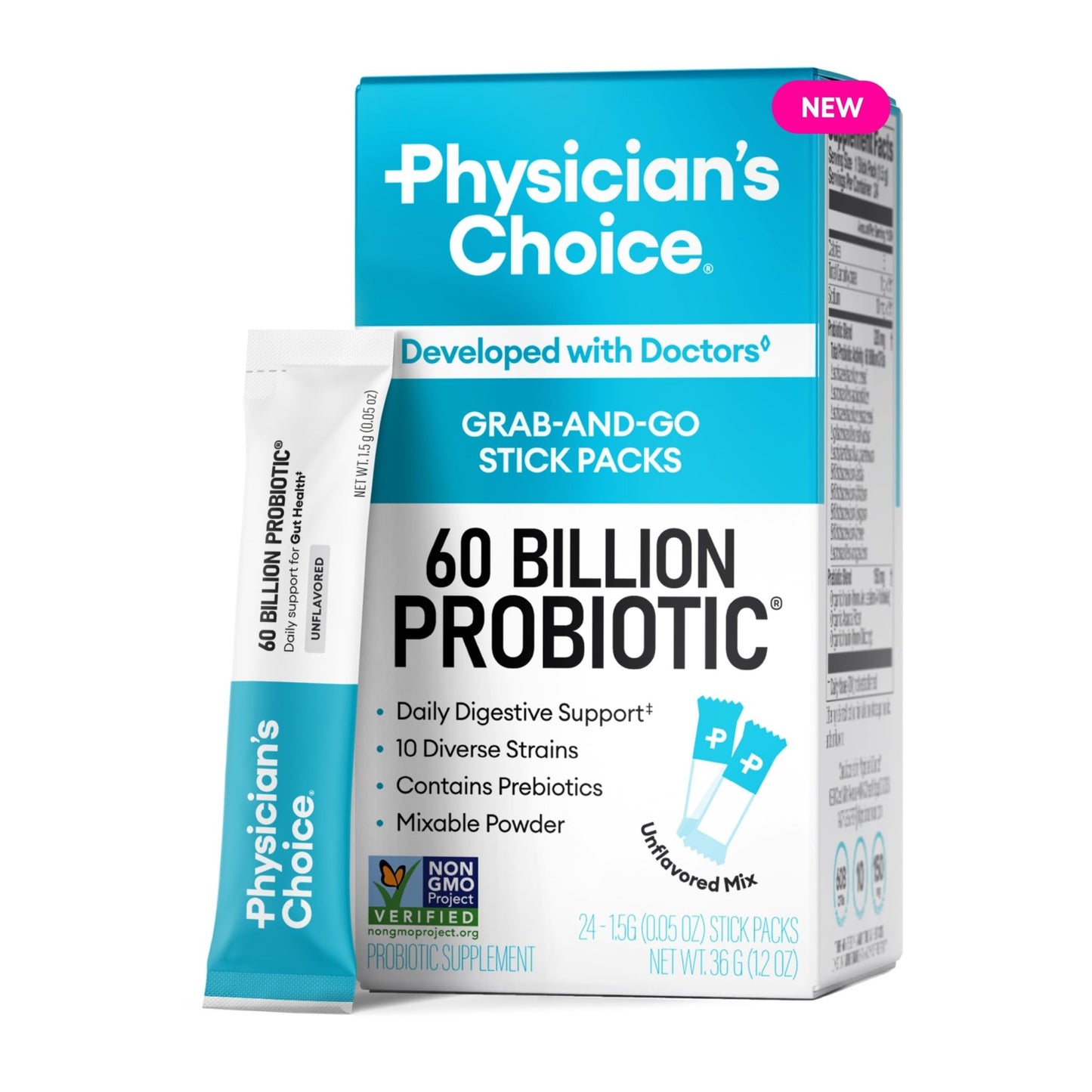 Physician’s Choice 60 Billion CFU Probiotic Stick Packs - 10 Strains + Prebiotics - Immune, Digestive & Gut Health - Supports Occasional Constipation, Diarrhea, Gas & Bloating - for Women & Men - 24CT - dailyvitalstore