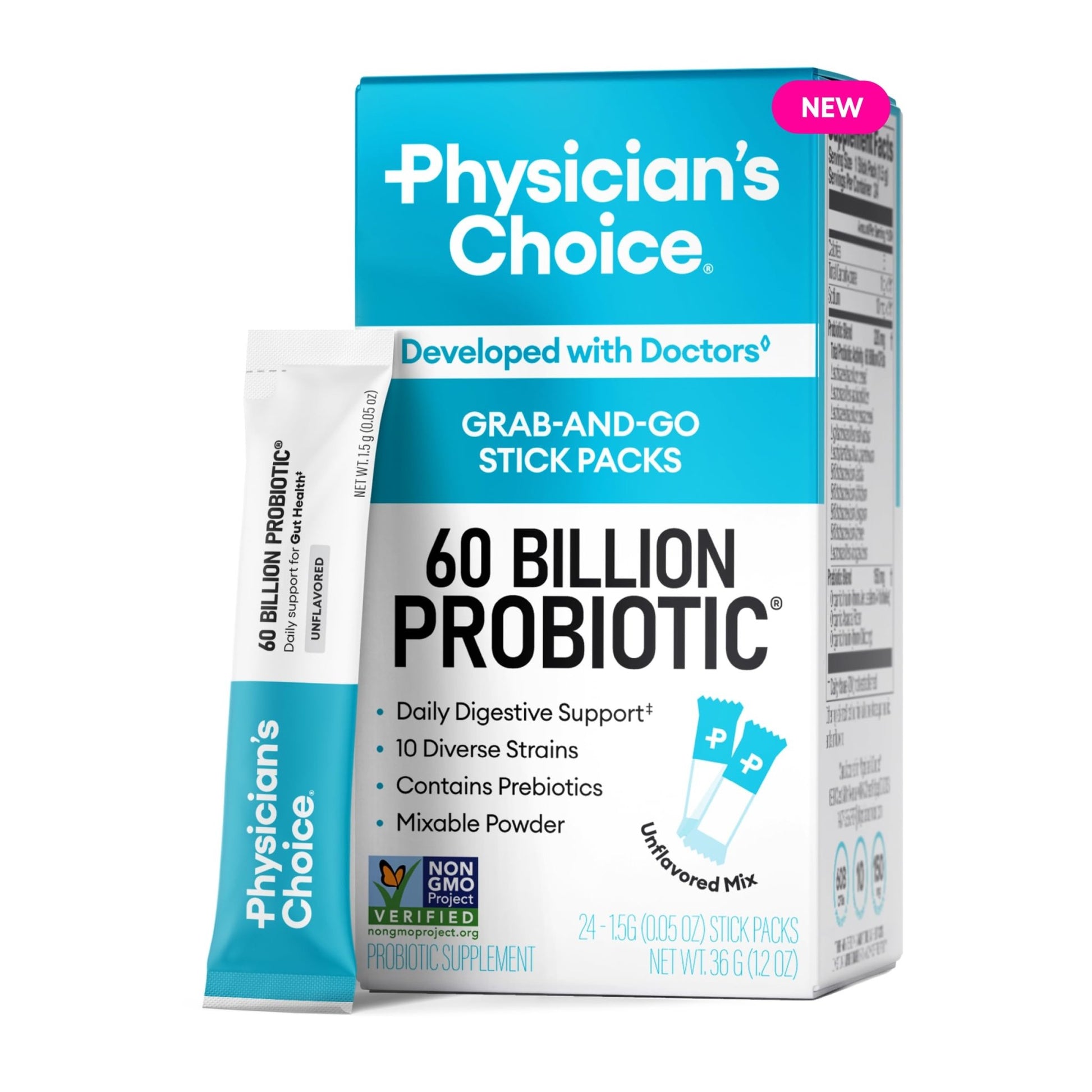 Physician’s Choice 60 Billion CFU Probiotic Stick Packs - 10 Strains + Prebiotics - Immune, Digestive & Gut Health - Supports Occasional Constipation, Diarrhea, Gas & Bloating - for Women & Men - 24CT - dailyvitalstore