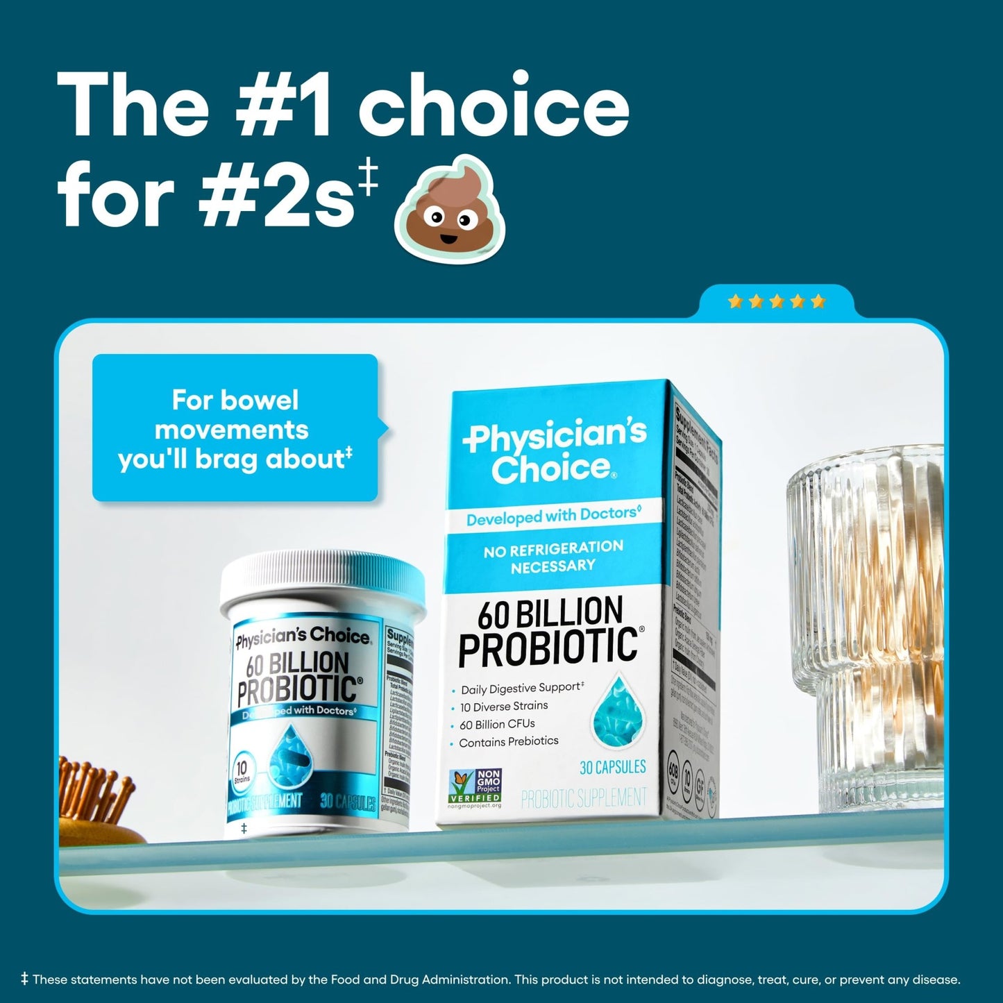 Physician's CHOICE Probiotics 60 Billion CFU - 10 Strains + Organic Prebiotics - Immune, Digestive & Gut Health - Supports Occasional Constipation, Diarrhea, Gas & Bloating - dailyvitalstore