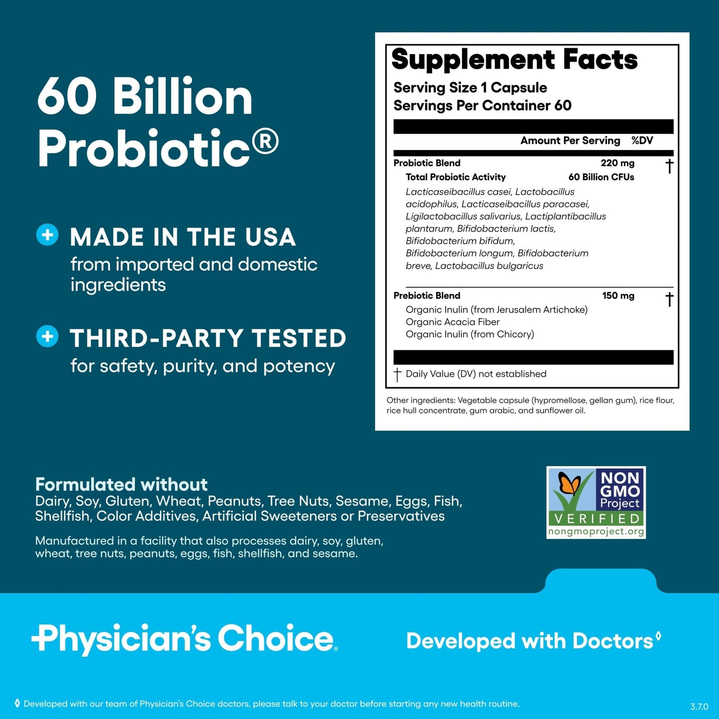 Physician's CHOICE Probiotics 60 Billion CFU - 10 Strains + Organic Prebiotics - Immune, Digestive & Gut Health - Supports Occasional Constipation, Diarrhea, Gas & Bloating - dailyvitalstore