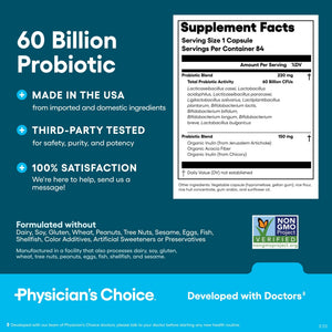 Physician's CHOICE Probiotics 60 Billion CFU - 10 Strains + Organic Prebiotics - Immune, Digestive & Gut Health - Supports Occasional Constipation, Diarrhea, Gas & Bloating - for Women & Men - 84ct - dailyvitalstore