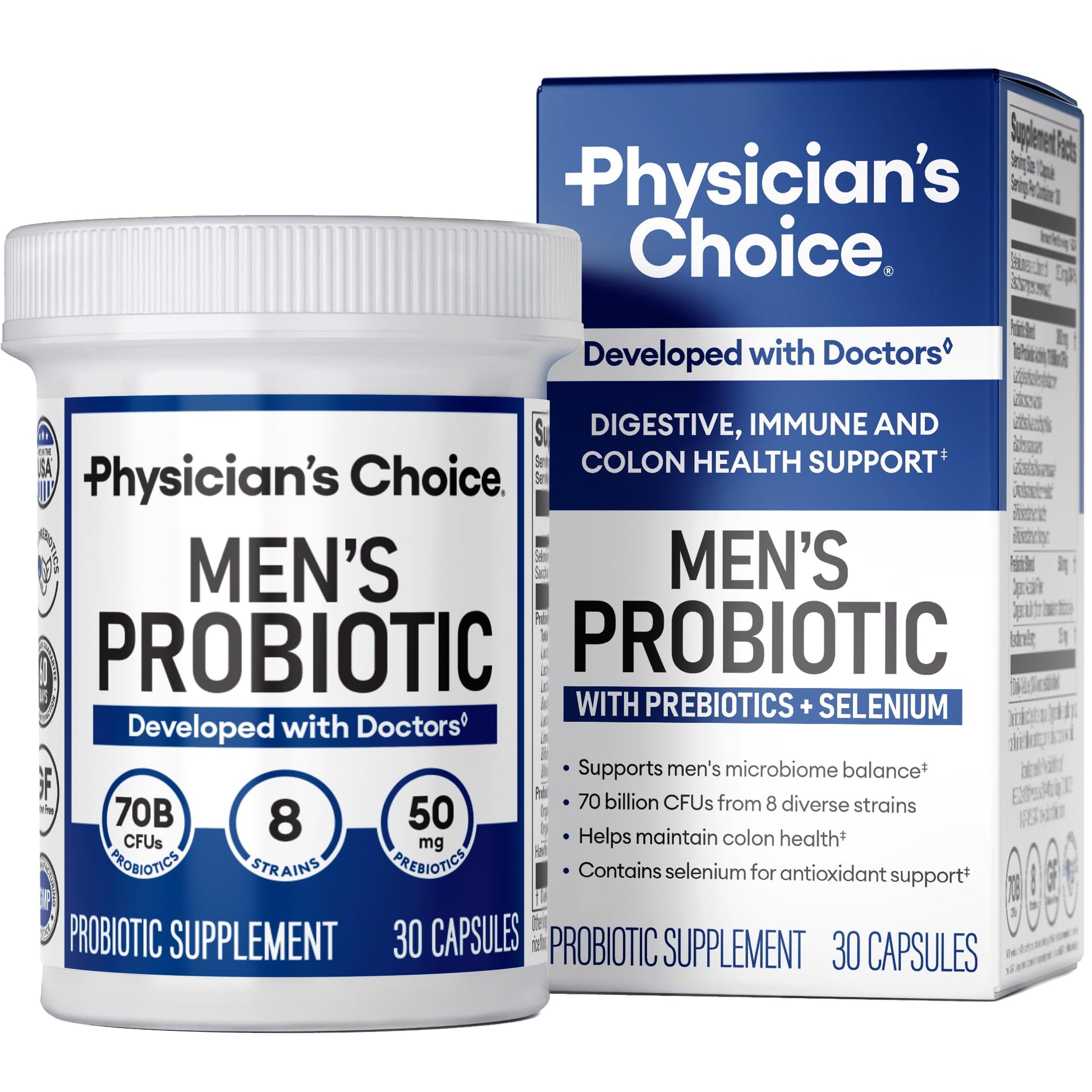 Physician's Choice Probiotics for Men - 70 Billion CFU - 8 Strains - w/Selenium & Organic Prebiotics - Supports Digestive Health, Microbiome, Colon, & Immune Health - Advanced Men's Probiotic - 30ct - dailyvitalstore