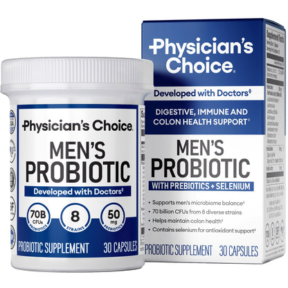 Physician's Choice Probiotics for Men - 70 Billion CFU - 8 Strains - w/Selenium & Organic Prebiotics - Supports Digestive Health, Microbiome, Colon, & Immune Health - Advanced Men's Probiotic - 30ct - dailyvitalstore