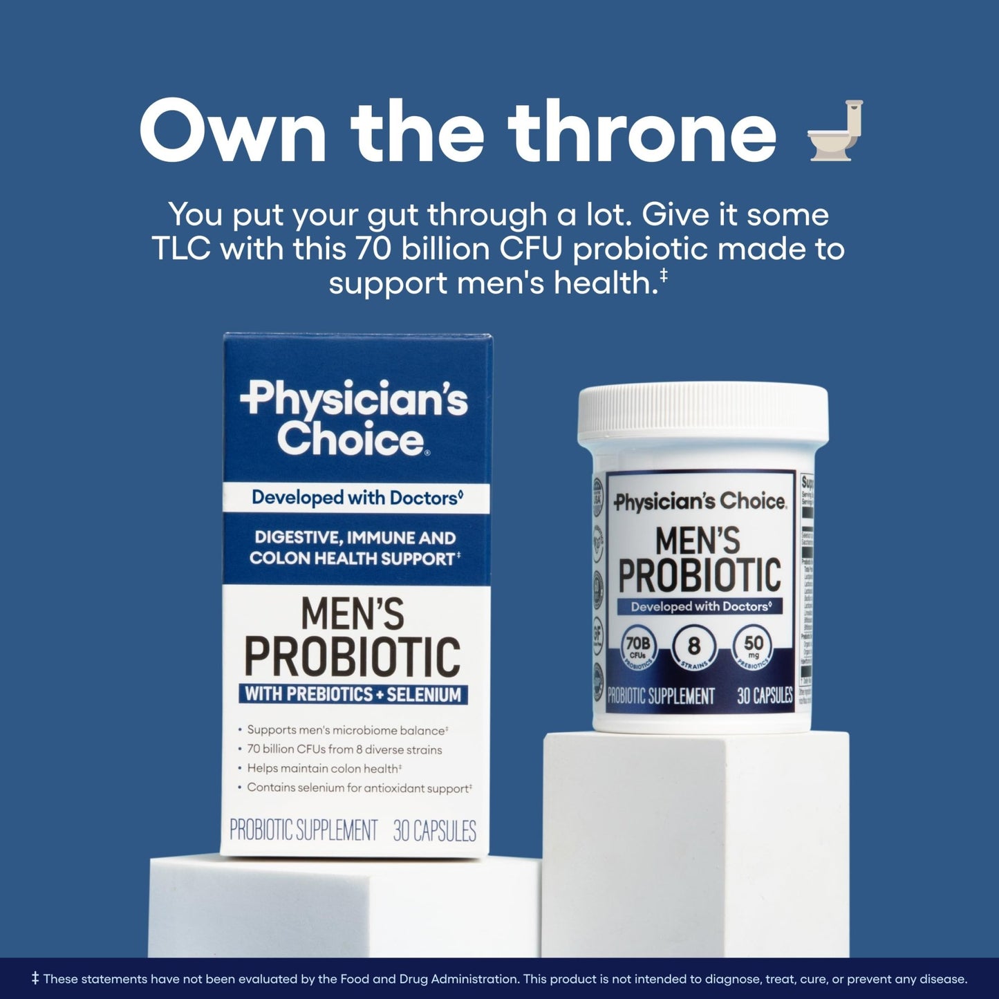 Physician's Choice Probiotics for Men - 70 Billion CFU - 8 Strains - w/Selenium & Organic Prebiotics - Supports Digestive Health, Microbiome, Colon, & Immune Health - Advanced Men's Probiotic - 30ct - dailyvitalstore