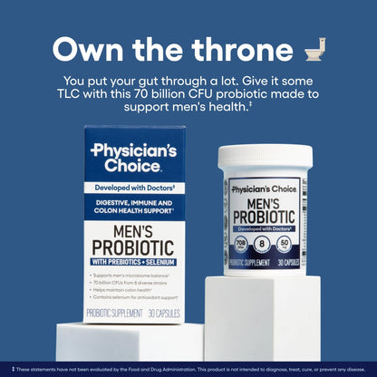 Physician's Choice Probiotics for Men - 70 Billion CFU - 8 Strains - w/Selenium & Organic Prebiotics - Supports Digestive Health, Microbiome, Colon, & Immune Health - Advanced Men's Probiotic - 30ct - dailyvitalstore