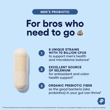 Physician's Choice Probiotics for Men - 70 Billion CFU - 8 Strains - w/Selenium & Organic Prebiotics - Supports Digestive Health, Microbiome, Colon, & Immune Health - Advanced Men's Probiotic - 30ct - dailyvitalstore