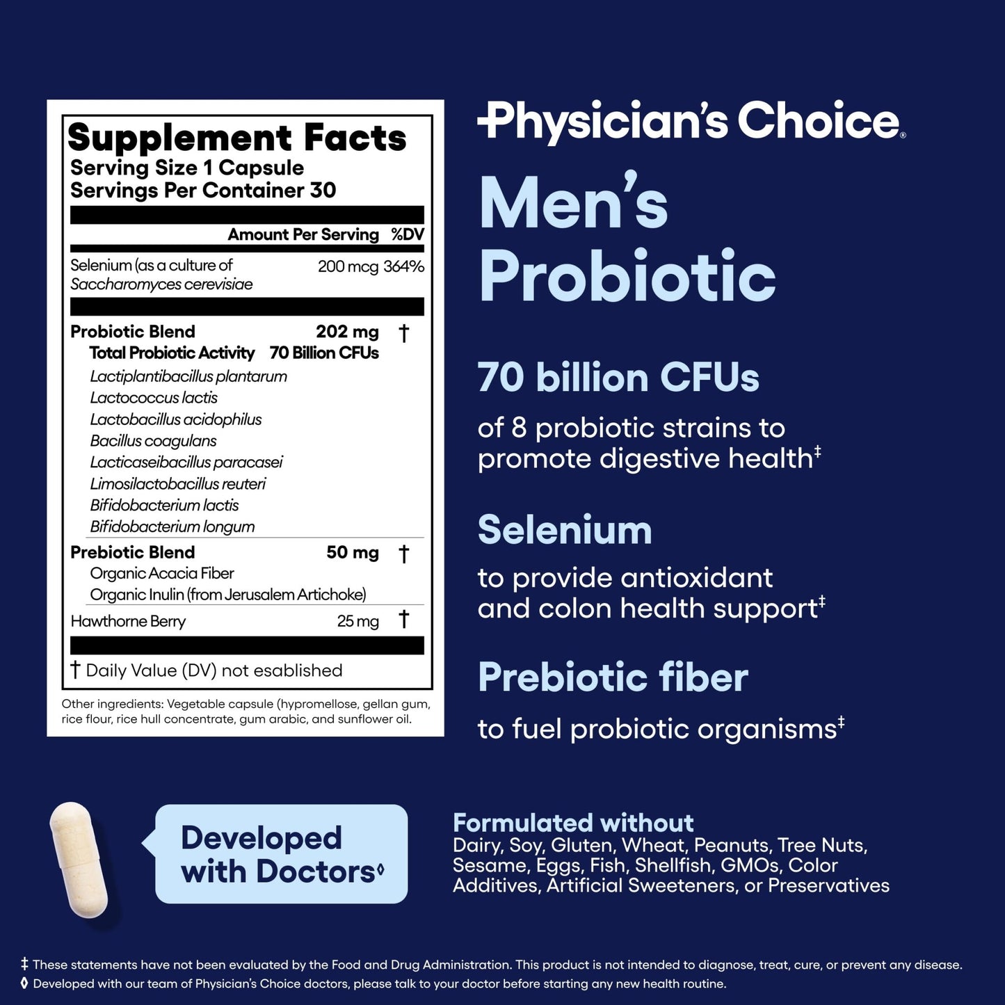 Physician's Choice Probiotics for Men - 70 Billion CFU - 8 Strains - w/Selenium & Organic Prebiotics - Supports Digestive Health, Microbiome, Colon, & Immune Health - Advanced Men's Probiotic - 30ct - dailyvitalstore