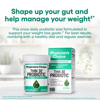 Physician's CHOICE Probiotics for Weight Management & Bloating - 6 Probiotic Strains - Prebiotics - Key ingredient Cayenne - Supports Gut Health - Weight Management for Women & Men - Green Tea - 30 CT - dailyvitalstore