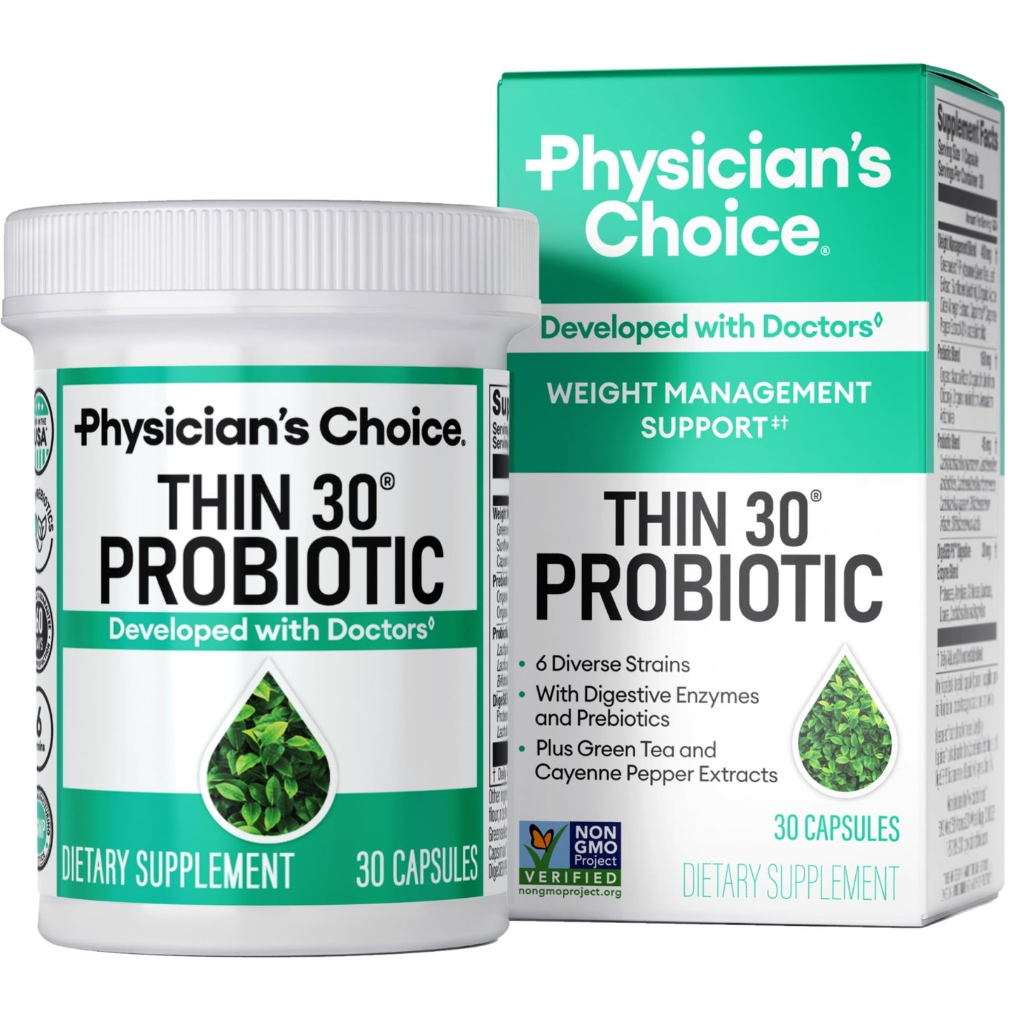 Physician's CHOICE Probiotics for Weight Management & Bloating - 6 Probiotic Strains - Prebiotics - Key ingredient Cayenne - Supports Gut Health - Weight Management for Women & Men - Green Tea - 30 CT - dailyvitalstore
