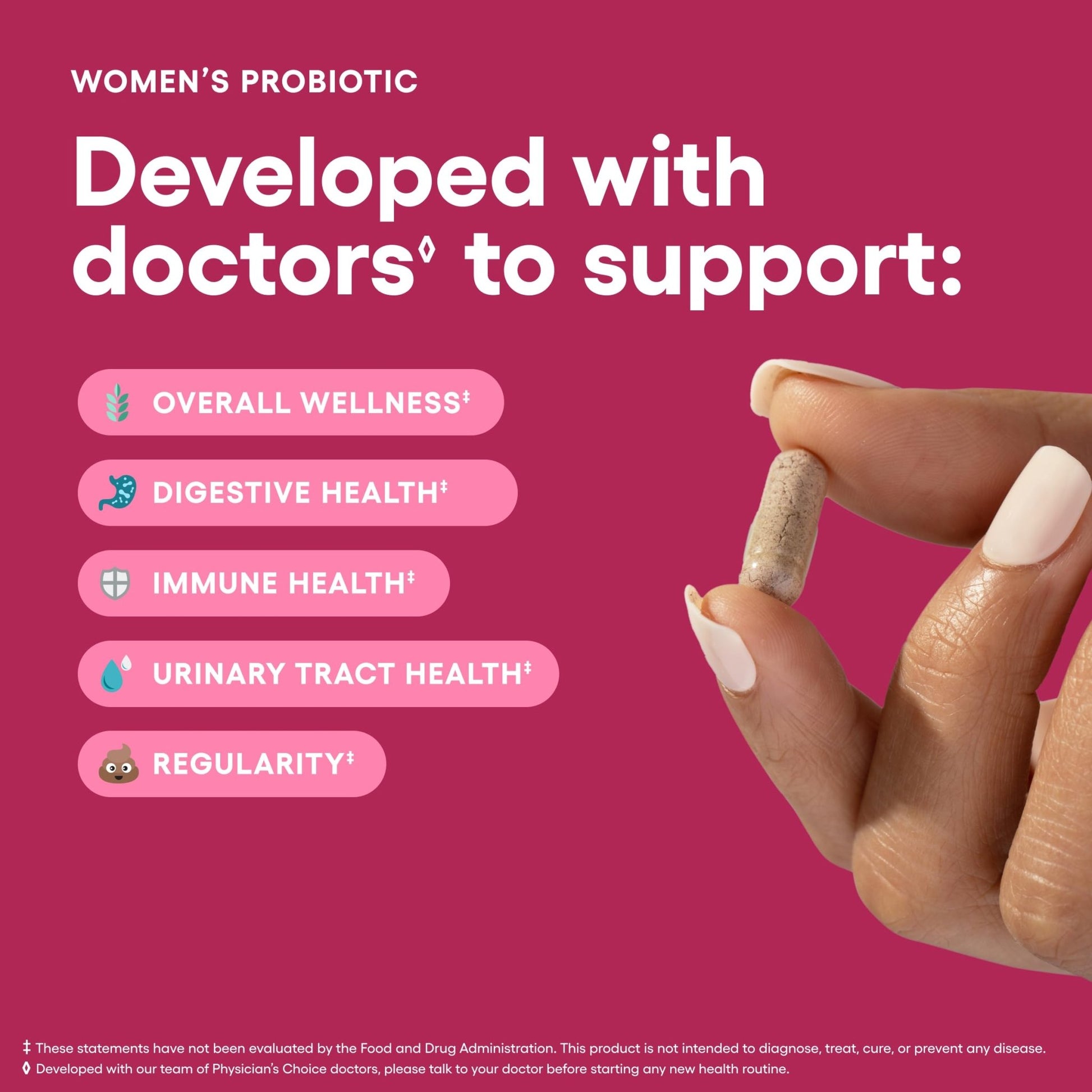 Physician's CHOICE Probiotics for Women - PH Balance, Digestive, UT, & Feminine Health - 50 Billion CFU - 6 Unique Strains for Her - Organic Prebiotics, Cranberry Extract+ - Women Probiotic - 30 CT - dailyvitalstore