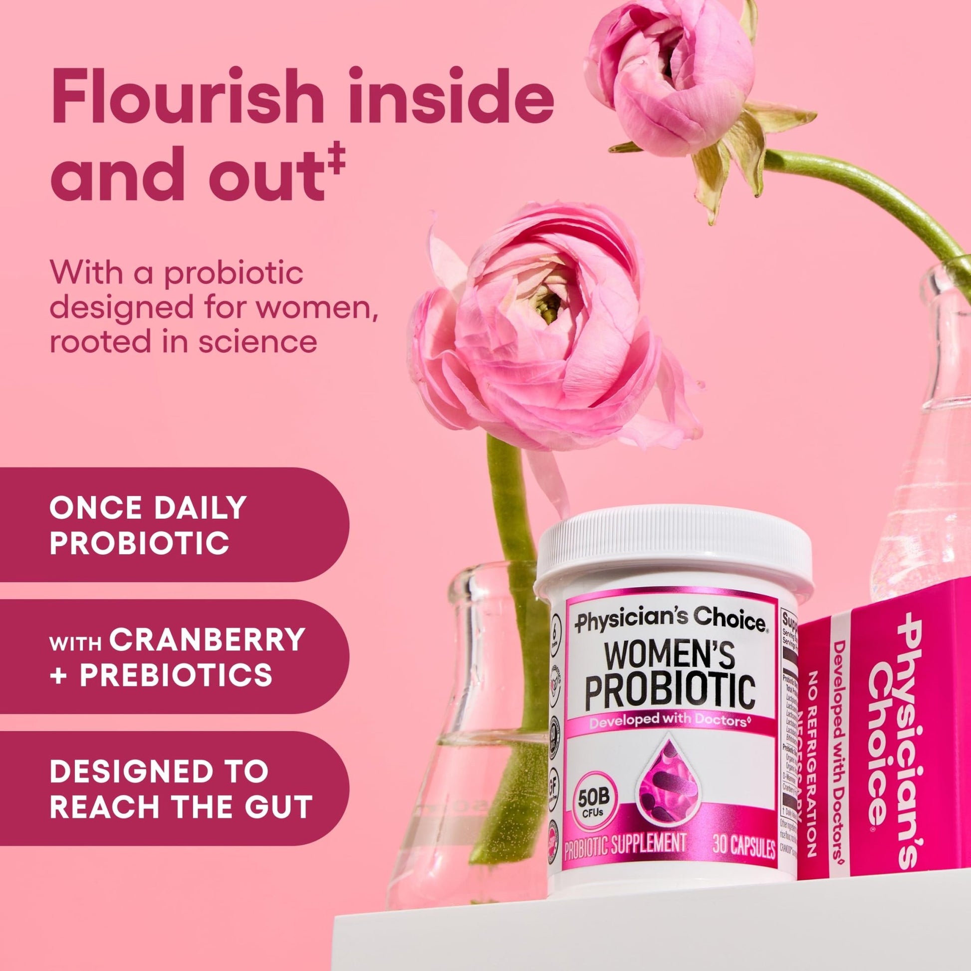 Physician's CHOICE Probiotics for Women - PH Balance, Digestive, UT, & Feminine Health - 50 Billion CFU - 6 Unique Strains for Her - Organic Prebiotics, Cranberry Extract+ - Women Probiotic - 30 CT - dailyvitalstore