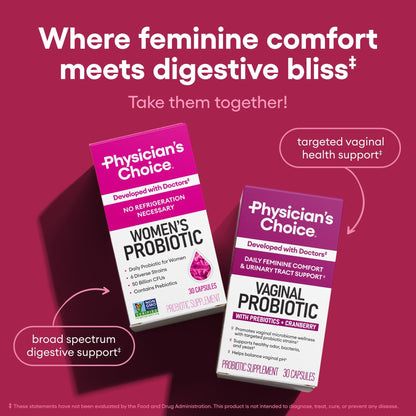 Physician's CHOICE Probiotics for Women - PH Balance, Digestive, UT, & Feminine Health - 50 Billion CFU - 6 Unique Strains for Her - Organic Prebiotics, Cranberry Extract+ - Women Probiotic - 30 CT - dailyvitalstore