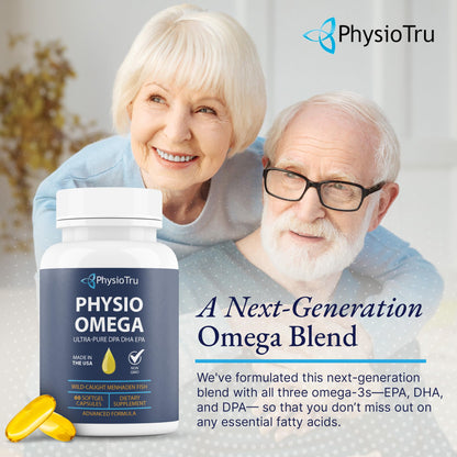 Physio Omega 2400mg Fish Oil with Omega 3 Fatty Acid Supplement - Vascular & Cognitive Supplements for Adults - Non-GMO, Burpless, Light Citrus Flavor - dailyvitalstore