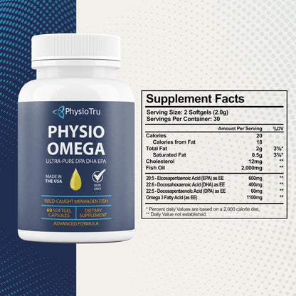 Physio Omega 2400mg Fish Oil with Omega 3 Fatty Acid Supplement - Vascular & Cognitive Supplements for Adults - Non-GMO, Burpless, Light Citrus Flavor - dailyvitalstore
