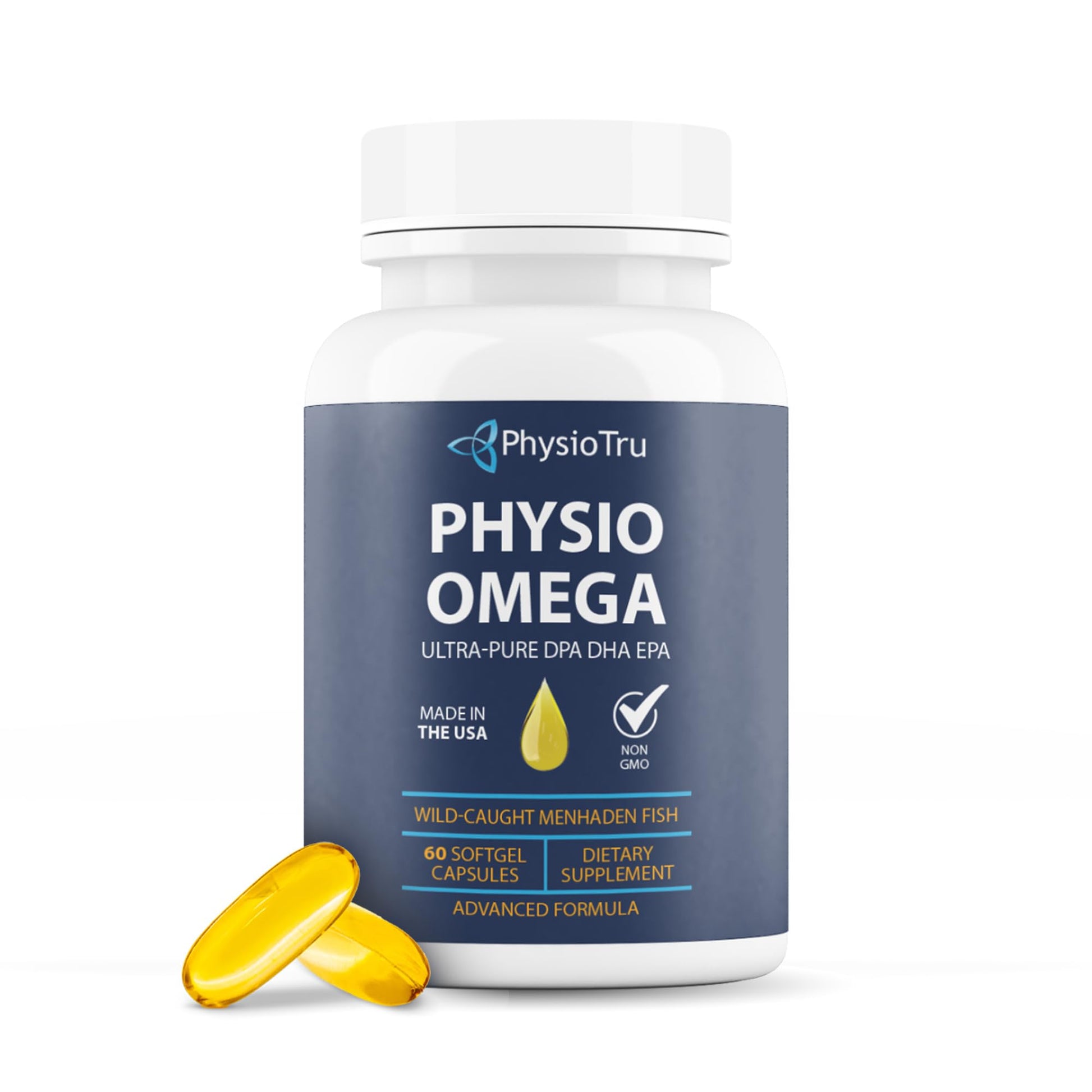 Physio Omega 2400mg Fish Oil with Omega 3 Fatty Acid Supplement - Vascular & Cognitive Supplements for Adults - Non-GMO, Burpless, Light Citrus Flavor - dailyvitalstore