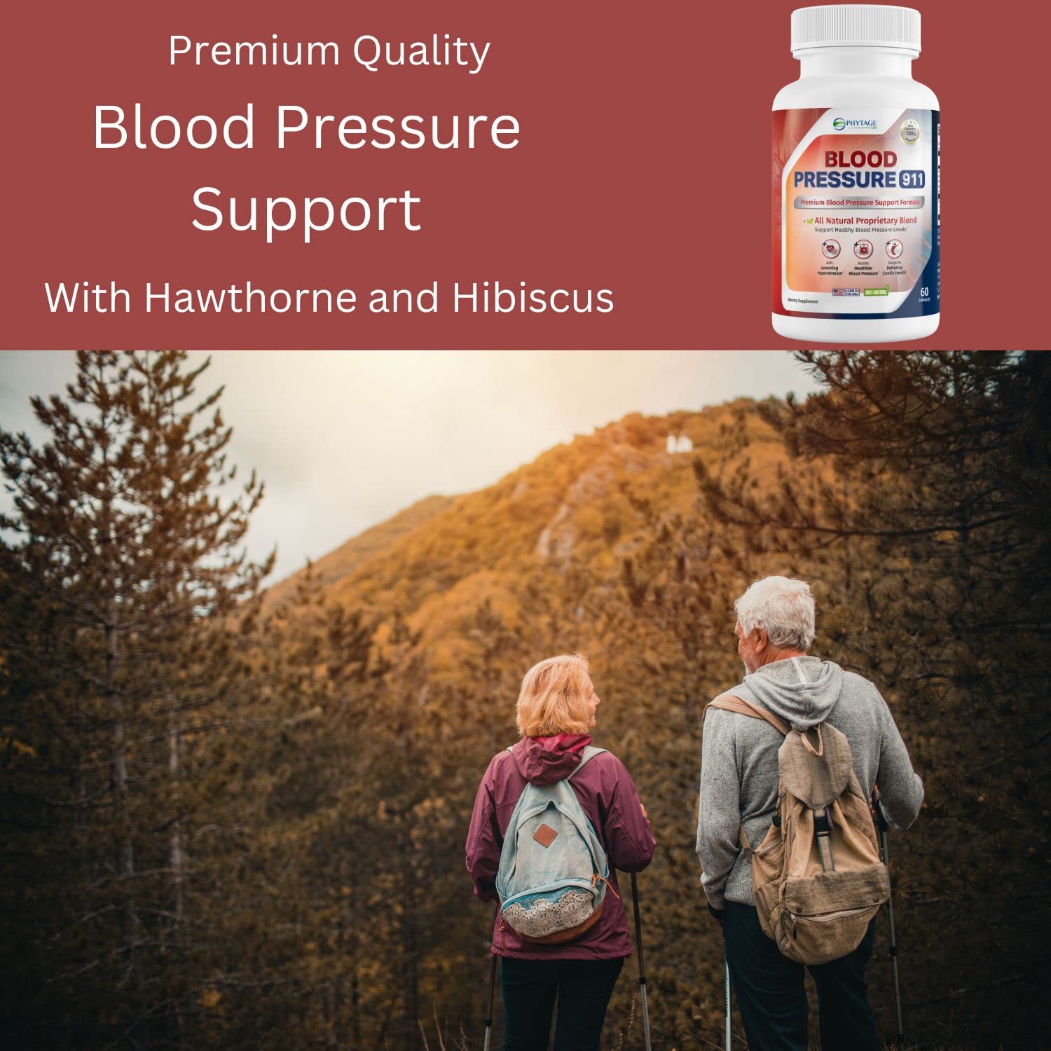 Phytage Labs Blood Pressure 911 Premium Supplement - BP Support Pills. 60 Capsules - dailyvitalstore