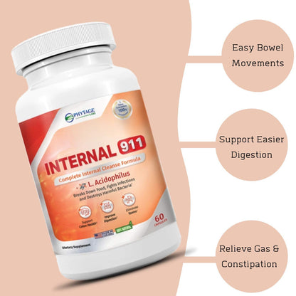 Phytage Labs Internal 911 Colon Cleanse Detox Supplement - Natural Laxative Cleanser Removes Toxins for Better Digestion and Radiant Skin - 60 Capsules - dailyvitalstore