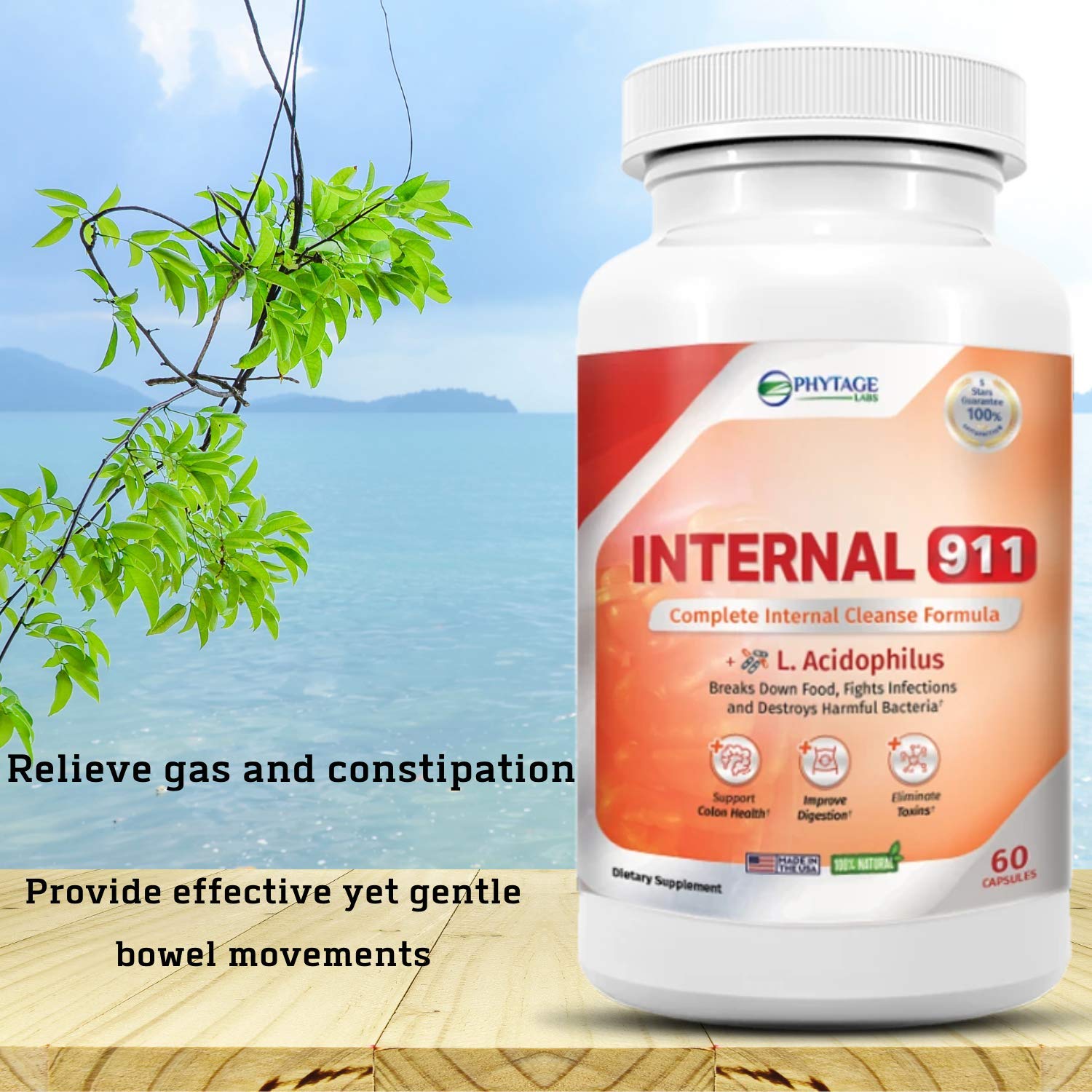 Phytage Labs Internal 911 Colon Cleanse Detox Supplement - Natural Laxative Cleanser Removes Toxins for Better Digestion and Radiant Skin - 60 Capsules - dailyvitalstore