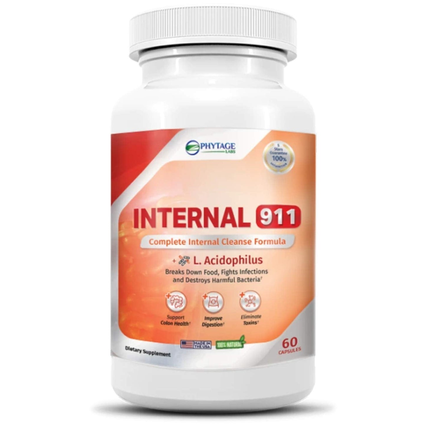 Phytage Labs Internal 911 Colon Cleanse Detox Supplement - Natural Laxative Cleanser Removes Toxins for Better Digestion and Radiant Skin - 60 Capsules - dailyvitalstore