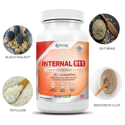 Phytage Labs Internal 911 Colon Cleanse Detox Supplement - Natural Laxative Cleanser Removes Toxins for Better Digestion and Radiant Skin - 60 Capsules - dailyvitalstore