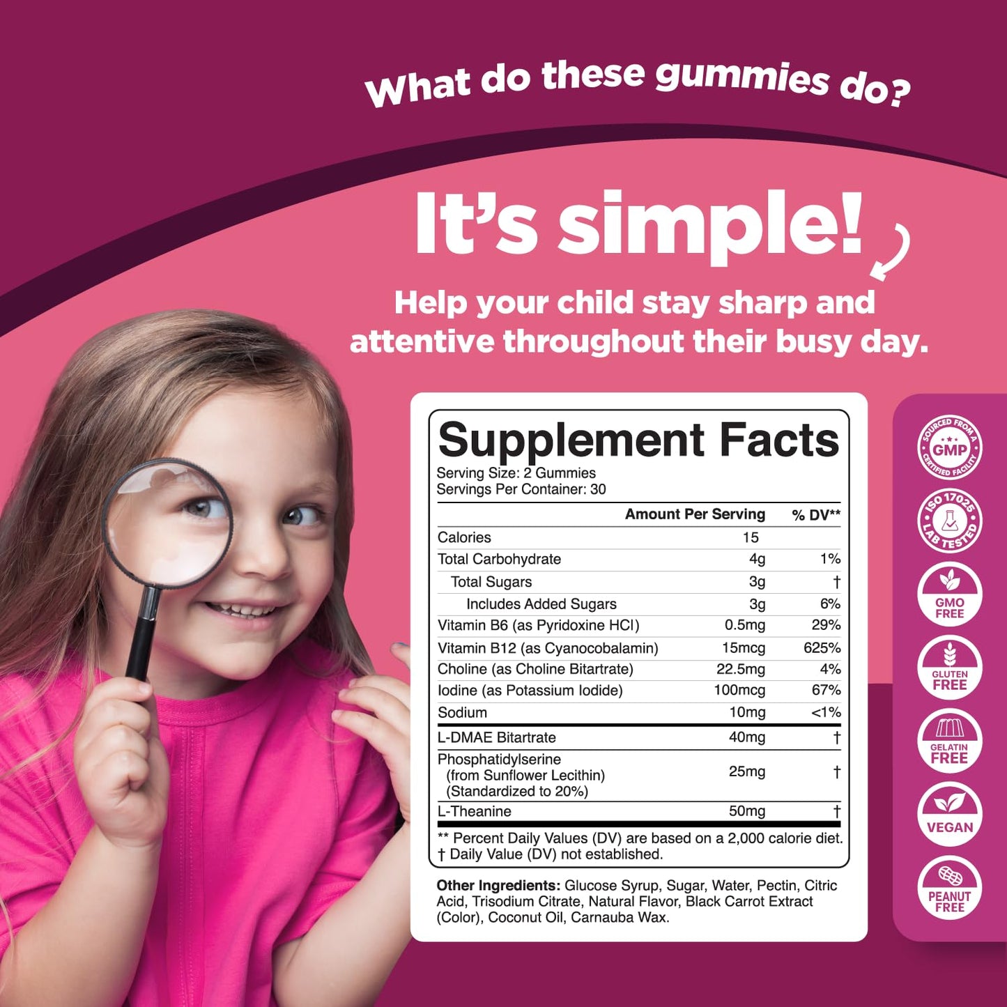 Phytoral Vegan Kids Focus Gummies - Potent Chewable Brain Support for Children - Enhances Concentration & Memory - Calming Supplements & Focus Gummies for Kids - Non-GMO & Gluten-Free - 60 Count - dailyvitalstore