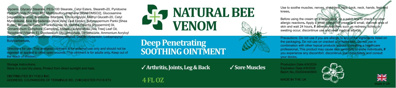 PIBIOOMAP Bee Venom Serum Joint & Muscle & Bone Cream, Pure Natural Ingredients, Fast Acting, Relief Back, Shoulder, Back, Neck, Hands, Elbows, Feet, Leg, Knees, Ankle, for Adults, Elderly - dailyvitalstore