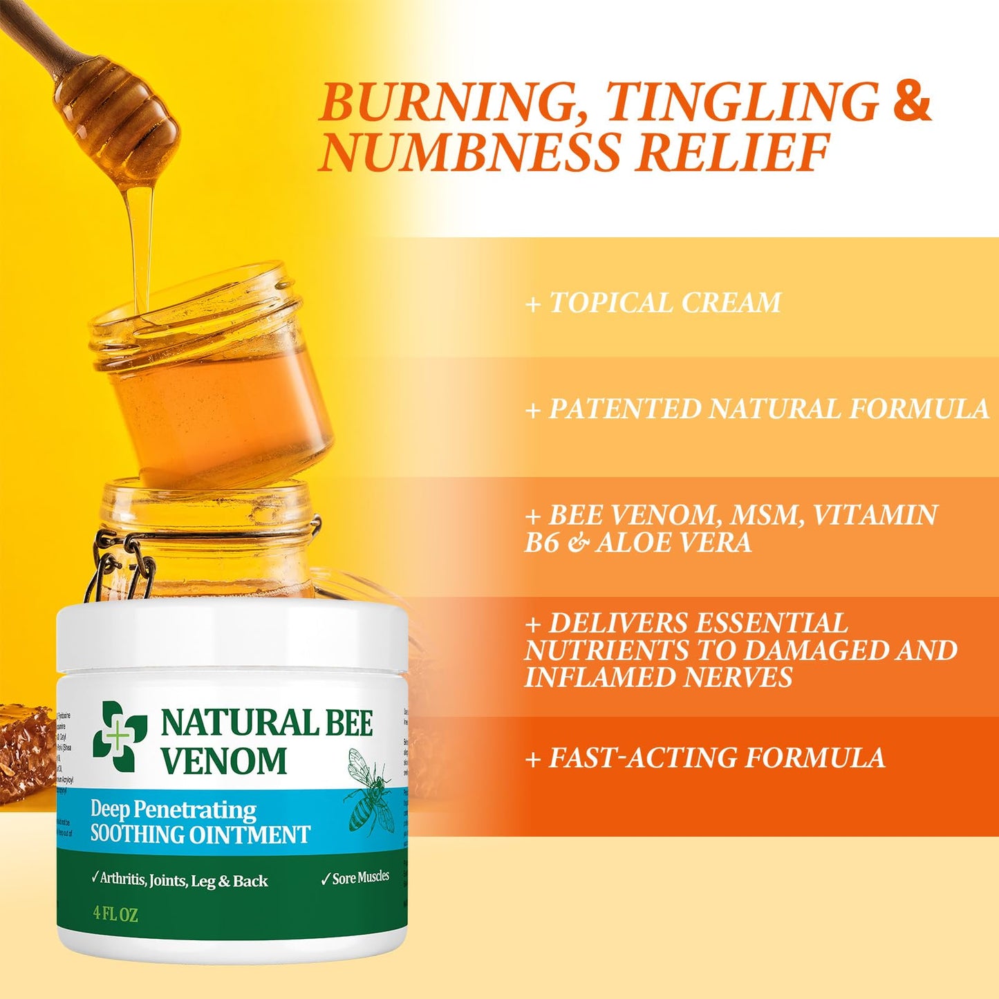 PIBIOOMAP Natural Bee Venom Joint & Muscle & Bone Release Oniment - Homeopathic Remedy - Fast Acting Release for Back, Neck, Hand, Feet, Knee, Muscle, Shoulder, Nerve, Ankle, Foot - dailyvitalstore