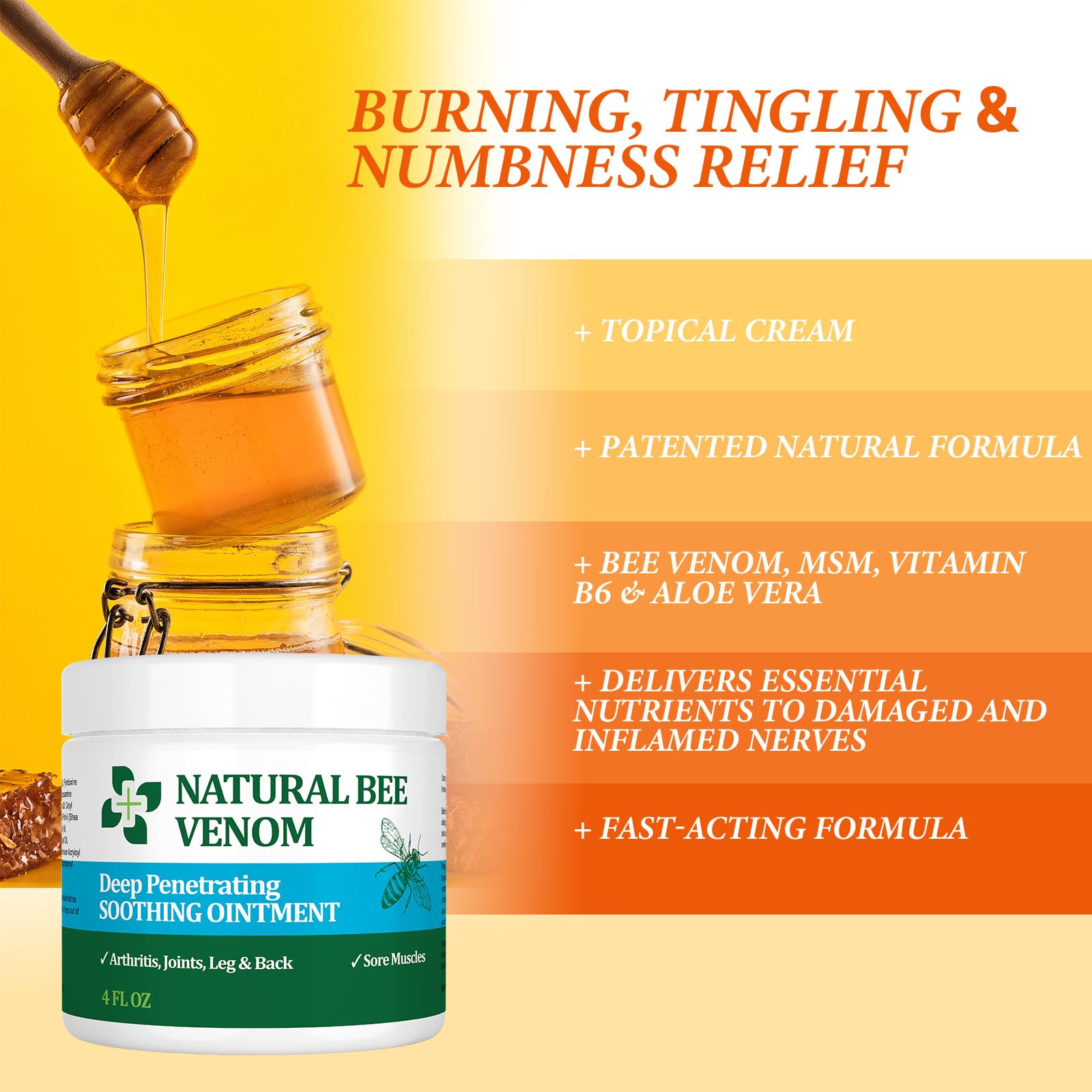 PIBIOOMAP Natural Bee Venom Joint & Muscle & Bone Release Oniment - Homeopathic Remedy - Fast Acting Release for Back, Neck, Hand, Feet, Knee, Muscle, Shoulder, Nerve, Ankle, Foot - dailyvitalstore