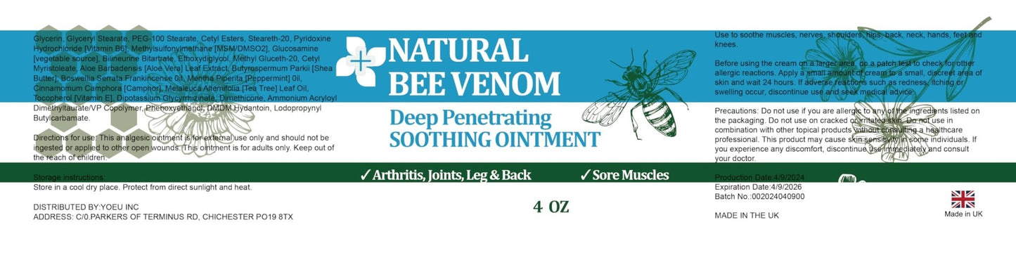 PIBIOOMAP Natural Bee Venom Joint & Muscle & Bone Release Oniment - Homeopathic Remedy - Fast Acting Release for Back, Neck, Hand, Feet, Knee, Muscle, Shoulder, Nerve, Ankle, Foot - dailyvitalstore