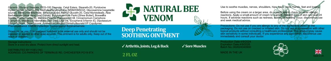 PIBIOOMAP Oringal Natural Bee Venom Serum Joint & Muscle & Bone Cream, Fast Acting, Relief Back, Shoulder, Back, Neck, Hands, Elbows, Feet, Leg, Knees, Ankle, for Adults, Elderly - dailyvitalstore