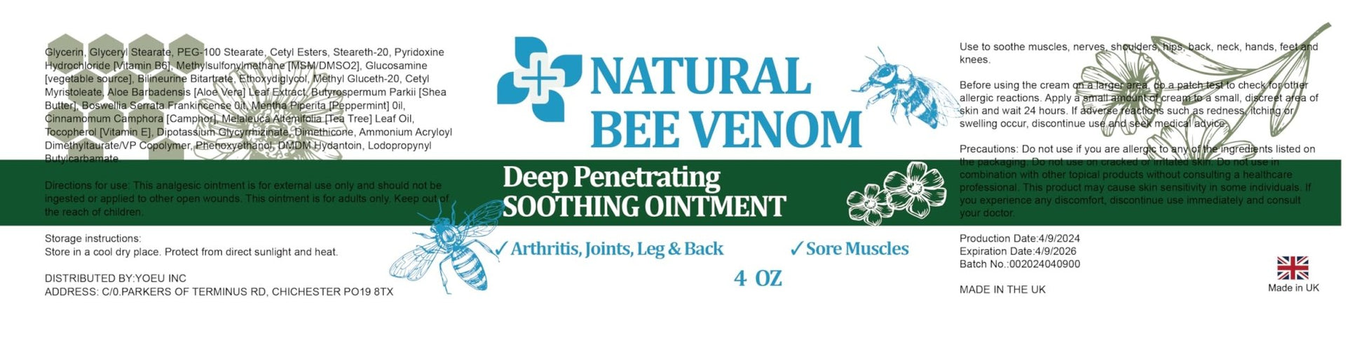 PIBIOOMAP Zealand Bee Venom Serum Gel, Professional for Joint, Muscle, Bone Cream, 24h Fast Release, Soothing Powerful for Back, Neck, Hand, Foot, Knee, Muscle, Shoulder, Hip, Nerve - dailyvitalstore