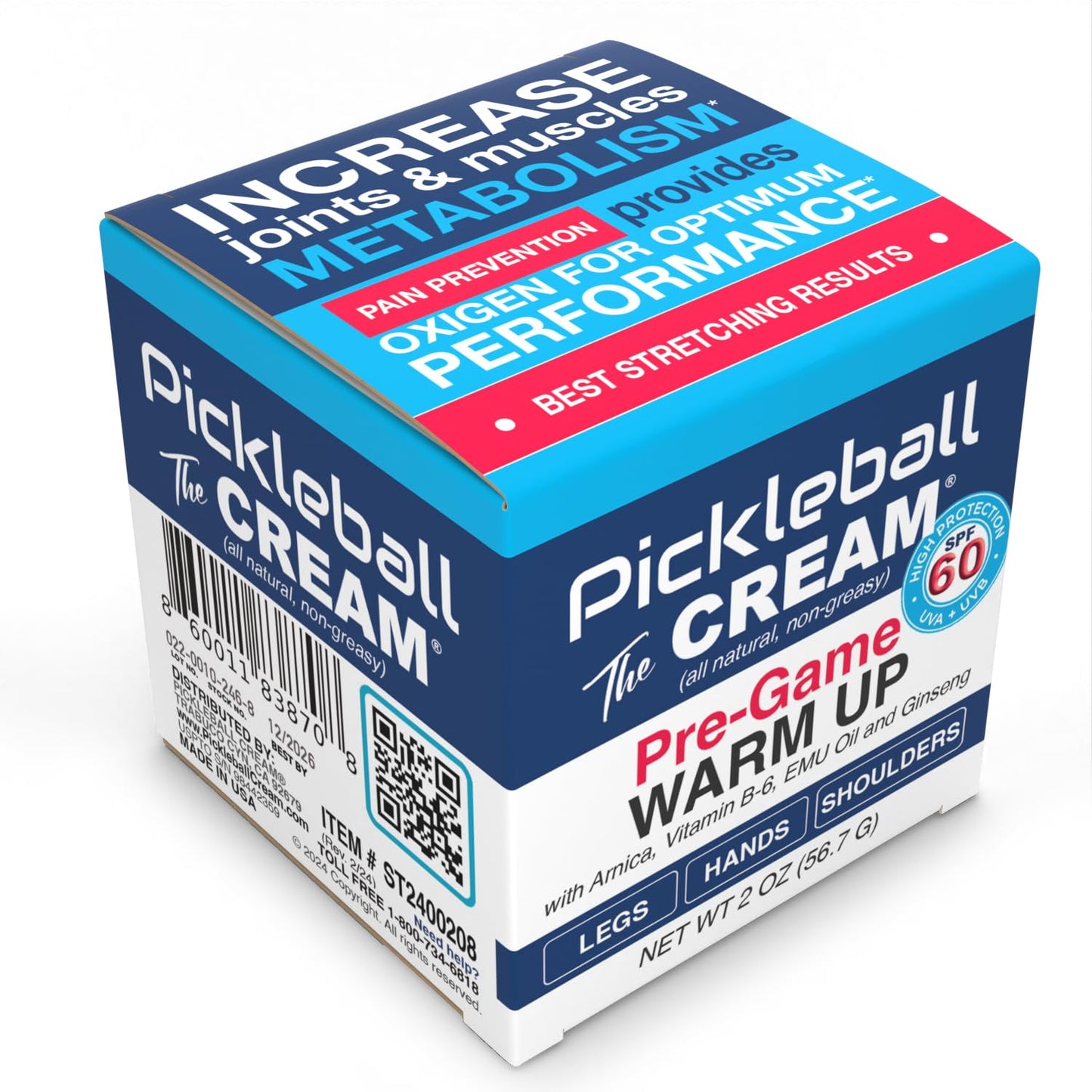 Pickleball Cream PRE-Game Warm UP SPF 60 Joint & Muscle Therapy Cream Grip Strength Pickleball Paddle Control Accurate Ball Shots Joints Muscles Metabolism Oxygen Pain Prevention Maximum Performance - dailyvitalstore