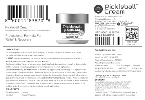 Pickleball Cream PRE-Game Warm UP SPF 60 Joint & Muscle Therapy Cream Grip Strength Pickleball Paddle Control Accurate Ball Shots Joints Muscles Metabolism Oxygen Pain Prevention Maximum Performance - dailyvitalstore