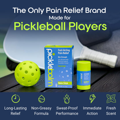 PickleBalm Pickleball In-Game Muscle Pain Relief Balm Stick with 4% Lidocaine, Arnica, Menthol, Cucumber Seed Extract for Shoulders, Knees, Wrists, and More, 1oz Stick - dailyvitalstore